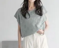 ローリーズファーム　スカシアミフレンチスリーブ　グレー　ブルー