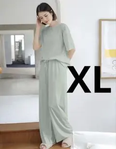冷感　パジャマ ルームウェア 上下2点セット セットアップ　グリーン　XL
