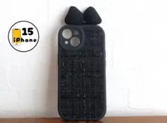 【割引有り】iPhone15ケース　カバー　スマホケース　りぼん　黒