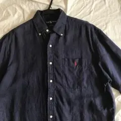 90s ポロラルフローレン リネン 半袖シャツ ネイビー BLAIRE