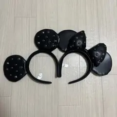 ミッキーミニーカチューシャセット ブラック　スタッズ　レザー