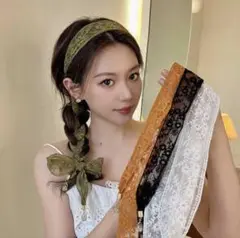 【ホワイト】ヘアバンド ヘアアクセサリー スカーフ ウエストベルト