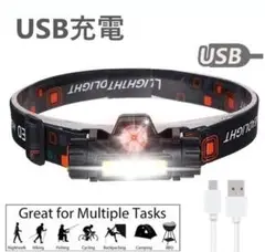 【USB充電】90°回転☆LEDヘッドライトランプ ジョギング、キャンプ、登山
