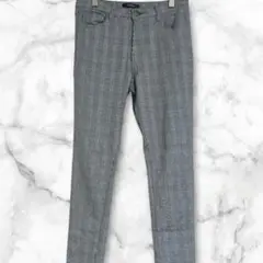 ルティーク　スリムフィットパンツ　チェック柄　ストレッチ素材　ズボン　S グレー