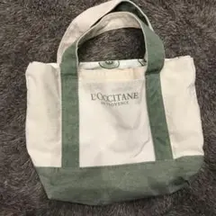 L'OCCITANE キャンバス ハンドバッグ ホワイト/グリーン