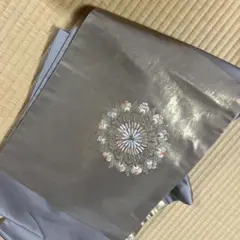 刺繍入り名古屋帯 グレー　金糸