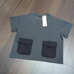 【新品タグ付】GU グレー ポケット付き 半袖Tシャツ 110　キッズ　男の子