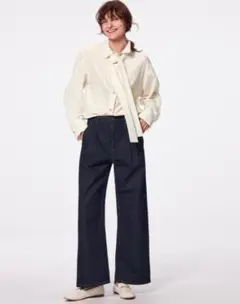 GU　デニムタックトラウザーQ+E　ネイビー　XL　新品タグ付き