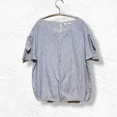 Lutique 半袖 ブラウス ストライプ ウエストゴム ふるじょ【L】