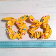 リボン付きイエローシュシュ2個セット