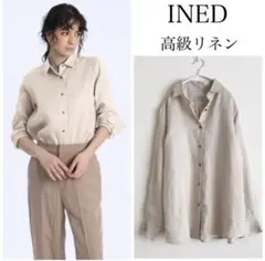INED 高級リネン ボタン付きシャツ ベージュ