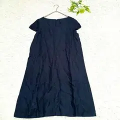 無印良品/良品計画/リネンワンピース/М/ネイビー/麻100%/フレンチスリーブ