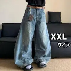 ワイドバギーデニム ブルー ダボっと シルエット ストリート系 韓国 ゆるだぼ
