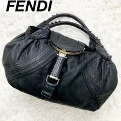 希少 フェンディ ハンドバッグ スパイバッグ ズッカ柄 レザー フラップ 金具