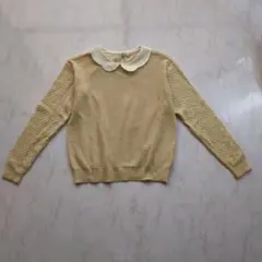 美品 エヘカソポ 長袖 ニットセーター M ベージュ 襟付き ehkasopo