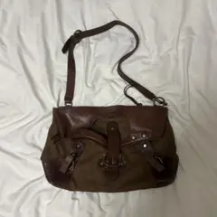 90's vintage ブラウン レザー キャンバス ショルダーバッグ