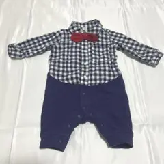蝶ネクタイ　チェックシャツデザイン　ロンパース　70サイズ
