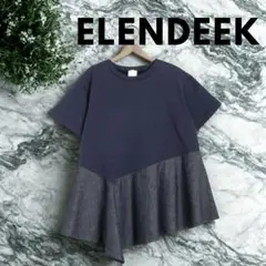 【ELENDEEK】フィンコンビネーションカットソー　リネン混　半袖　ネイビー