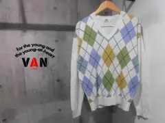 VAN JAC アーガイル Vネック コットンニット セーター L メンズ