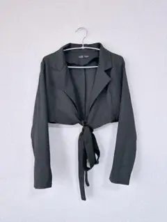 【美品】Salant◆前結びクロップドシャツ◆長袖◆ブラック◆EU38(M相当)