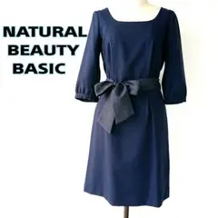 【NATURAL BEAUTY BASIC】きれいめワンピース 七分丈 リボン