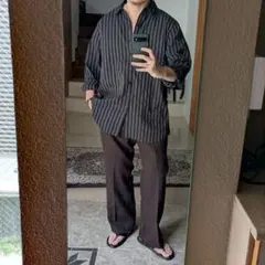 MARC ANTHONY ストライプシャツ　ブラウン　ブラック　XL