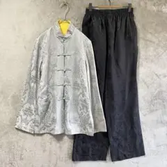 チャイナ服 上下セット/M/リバーシブル 長袖 パンツ ユニセックス