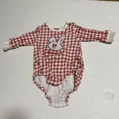 赤と白のチェック柄ロンパース　ミニボーロ