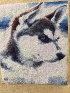 シベリアン・ハスキー仔犬クロスステッチ刺繍完成品
