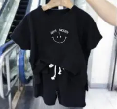 100cm コットン100％ 上下セット セットアップ スマイル  黒