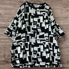 メンズ　Tシャツ　幾何学模様　ポリエステル　丸首　古着　M