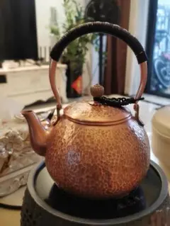 明治期 古銅打出し湯沸 やかん 水注 茶道具★時代物★ 銅製打ち出し薬缶 水注 煎茶道具 茶道具 アウトドア 古道具