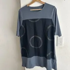 新品☆PREZZO円形模様 半袖チュニック グレー ネイビーM～L