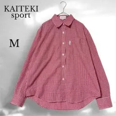 KAITEKI 長袖シャツ M チェック柄 赤 白 ポケット付き