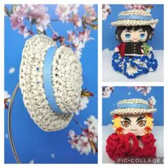 【大きめ】選べるリボンカラー20色☆ぬいぐるみ用カンカン帽（アイボリー）①
