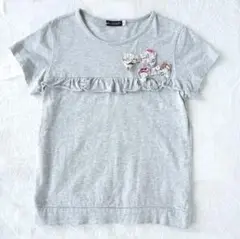 BeBe べべ　フリル付きグレーTシャツ 花柄リボン付き　140cm