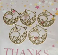 レジン 空枠 猫 金属フレーム 動物シルエット 5個セット まるまり