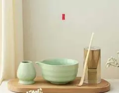 【4点セット】抹茶セット茶道具 百本立 お手入れも簡単（色：グリーン）YS45