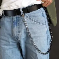 ウォレットチェーン　スマホ　鍵　シルバー　ブラック　ツートン　ストリート