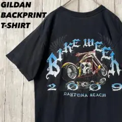 アメリカ古着GILDAN バイクウィークバックプリントTシャツ　サイズMくらい
