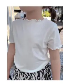 キッズ　メロウ　リブ　Tシャツ　120　ホワイト　ベビー　子供服　女の子　半袖