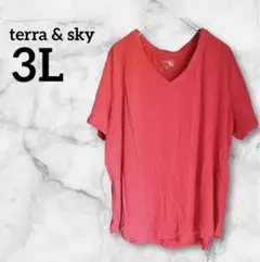 terra & sky 【3L】ピンク Vネック 半袖Tシャツ 22W