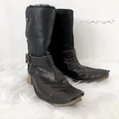 MANA マナ レザー ショートブーツ ボア