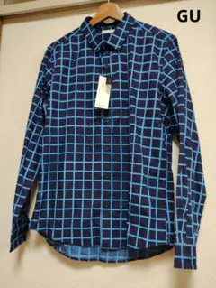 タグ付き新品　GU スリムフィット ネイビー チェックシャツ　Lサイズ