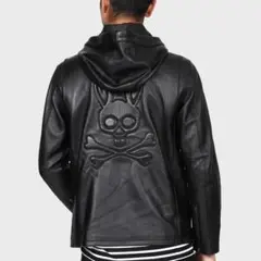 美品 Psycho Bunny　エンボスロゴ フーデットレザーブルゾン　Sサイズ 美品 Psycho Bunny エンボスロゴ フーデットレザーブルゾン Sサイズ