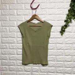 【ルーミーズ】（ F）ノースリーブリブニット ストレッチ コットン プルオーバー