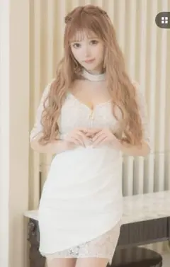 Tika チョーカーネック袖ありケミカルレースミニドレス 【ホワイト・Lサイズ】
