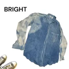 BRIGHT 青白グラデーション長袖シャツ　シルク風　タイダイ柄　古着　メンズ