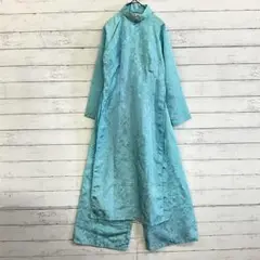 【SHUNLONG】チャイナ服 セットアップ パンツスタイル 水色 光沢 34