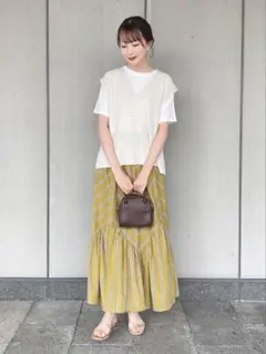ELENCARE DUE グリーンパークス　ストライプパネルスカート